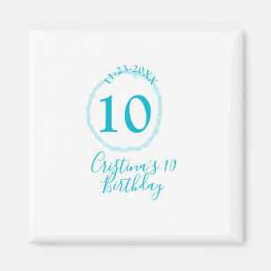 Türkis. Runder Glitzer 10. Geburtstag kühl Magnet
