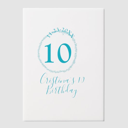 Türkis. Runder Glitzer 10. Geburtstag kühl Pergament Einladungen (Vorderseite)