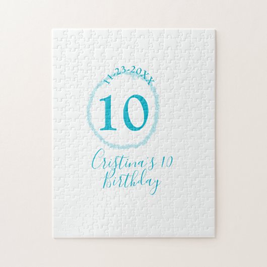 Türkis. Runder Glitzer 10. Geburtstag kühl Puzzle (Vertikal)