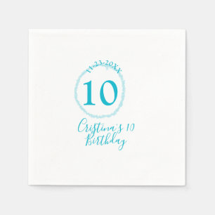 Türkis. Runder Glitzer 10. Geburtstag kühl Serviette