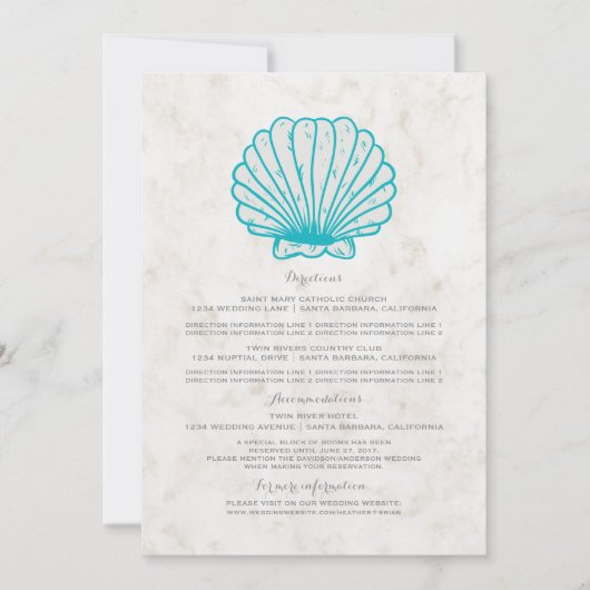 Türkis Rustic Seashell Hochzeitsinformationen Einladung (Vorderseite)