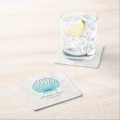 Türkis Rustic Seashell Wedding Rechteckiger Pappuntersetzer (Vor Ort)