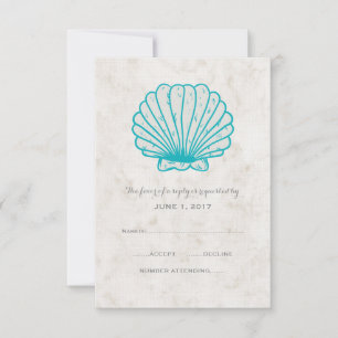 Türkis Rustic Seashell Wedding RSVP Card