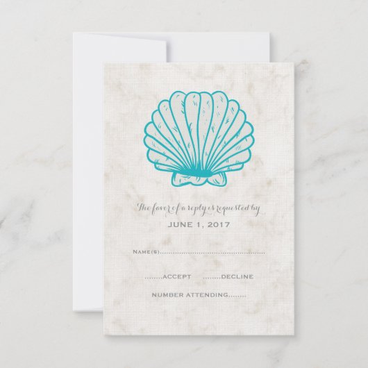Türkis Rustic Seashell Wedding RSVP Card Karte (Vorderseite)