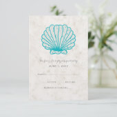 Türkis Rustic Seashell Wedding RSVP Card Karte (Stehend Vorderseite)