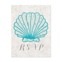 Türkis Rustic Seashell Wedding RSVP Postcard