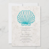Türkis Rustic Seashell Wedite Einladung (Vorderseite)