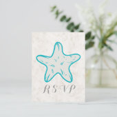 Türkis Rustic Starfish Wedding RSVP Postcard Einladungspostkarte (Stehend Vorderseite)