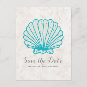 Türkis Rustikale Seashell Save the Date Postkarte
