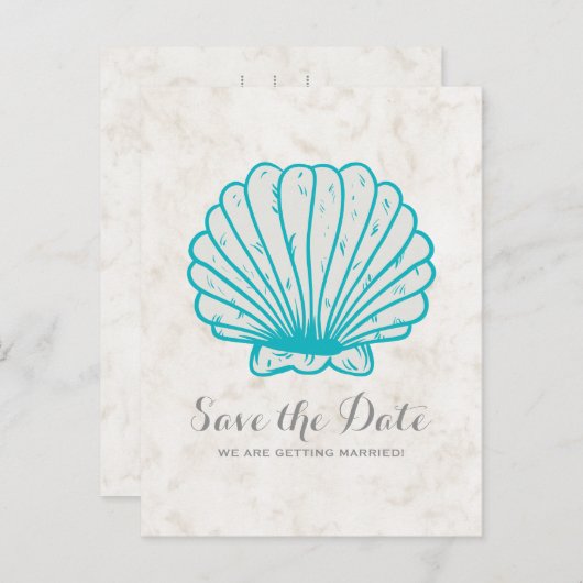Türkis Rustikale Seashell Save the Date Postkarte (Vorne/Hinten)