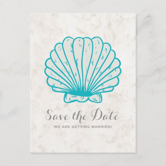 Türkis Rustikale Seashell Save the Date Postkarte (Vorderseite)