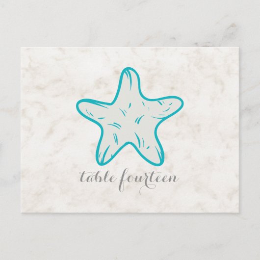 Türkis Rustikale Starfish Tischnummer Postkarte (Vorderseite)