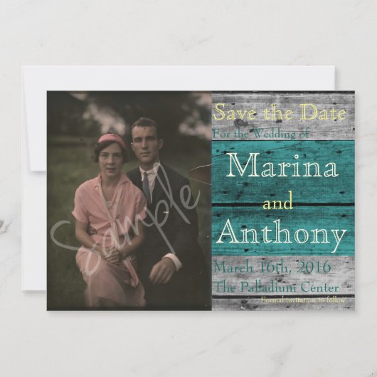 Türkis Rustikaler Schlag Save the Date Nr. 1 (Vorderseite)