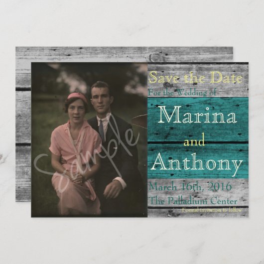 Türkis Rustikaler Schlag Save the Date Nr. 1 (Vorne/Hinten)