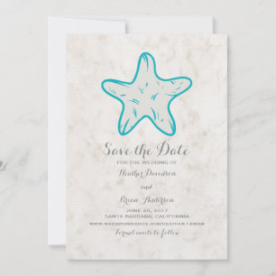 Türkis Rustikaler Starfish Save the Date einladen