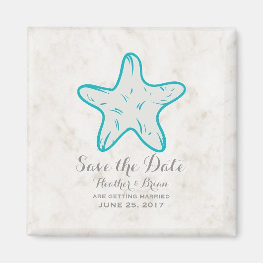Türkis Rustikaler Starfish Save the Date Magnet (Vorne)