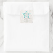 Türkis Rustikaler Starfish Save the Date Quadratischer Aufkleber (Tasche)