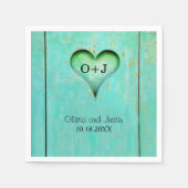 Türkis Rustikales Holz Mit Monogramm Herz Serviette (Vorderseite)