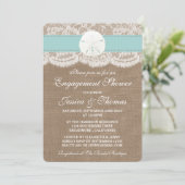 Türkis Sand Dollar Beach Verlobung Dusche Einladung (Stehend Vorderseite)