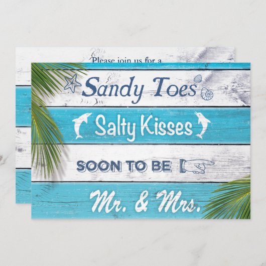 Türkis Sandy Toes Salty Kisses Couple's Dusche Einladung (Vorne/Hinten)