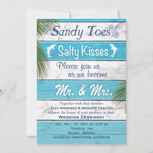 Türkis Sandy Toes salzige Küsse Wedding einladen Einladung (Vorderseite)