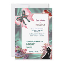 Türkis Satin & Rosa Schleife Hochzeitseinladung