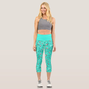 Türkis Schädel und Sonnenblumen Serie Design 3 Capri Leggings