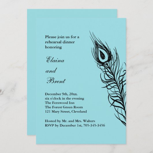 Türkis Schütteln Sie Ihren Schwanz Feathers Rehear Einladung (Vorne/Hinten)