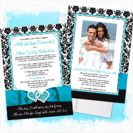 Türkis, Schwarz-Damast-Liebe Hört Hochzeit Einladung