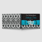 Türkis, Schwarz-Damast-Liebe Hört Hochzeit Gästebuch (Voll)