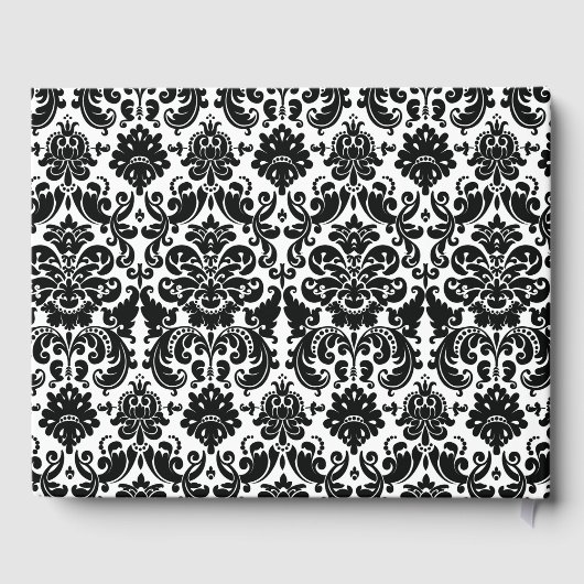 Türkis, Schwarz-Damast-Liebe Hört Hochzeit Gästebuch (Rückseite)