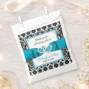 Türkis, Schwarz-Damast-Liebe Hört Hochzeit Geschenktütchen