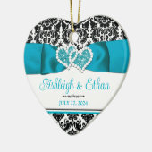 Türkis, Schwarz-Damast-Liebe Hört Hochzeit Keramik Ornament (Links)