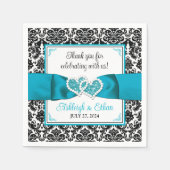 Türkis, Schwarz-Damast-Liebe Hört Hochzeit Serviette (Vorderseite)