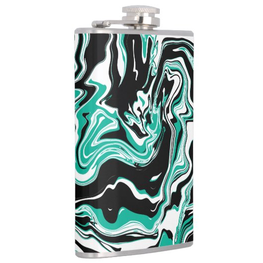 Türkis, schwarz und weiß Marmorfliesen Kunst Flachmann (Rechts)