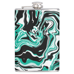 Türkis, schwarz und weiß Marmorfliesen Kunst Flachmann