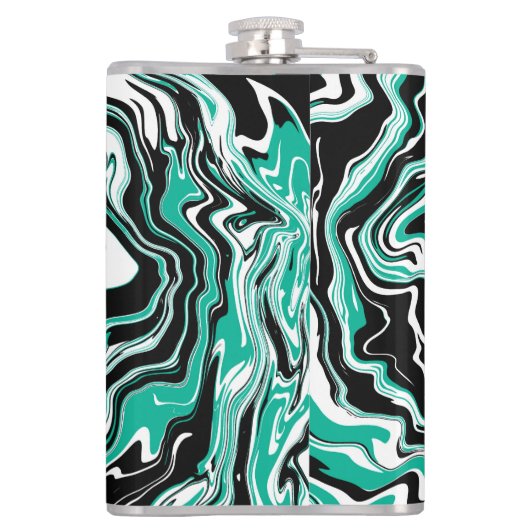 Türkis, schwarz und weiß Marmorfliesen Kunst Flachmann (Rückseite)