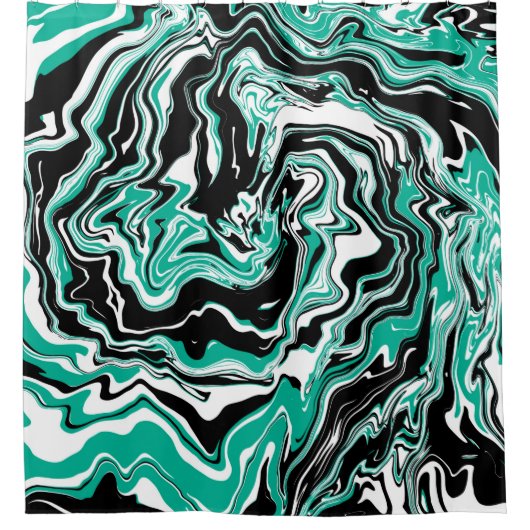 Türkis, Schwarz und Weiß Wirbel Marmor Duschvorhang (Vorderseite)