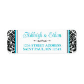 Türkis, Schwarz-weiß Damask Hochzeitsadresse (Vorne)