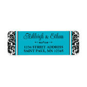 Türkis, Schwarz-weiß Damask Hochzeitsadresse (Vorne)