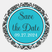 Türkis, Schwarz, Weiße Damassoße Runder Aufkleber (Vorderseite)