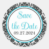 Türkis, Schwarz, Weiße Damassoße Runder Aufkleber (Vorderseite)