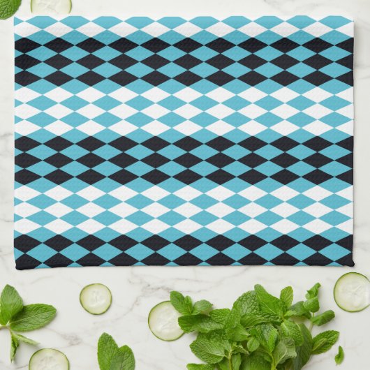 Türkis, schwarz, weiße Diamanten Geschirrtuch (Gefaltet)