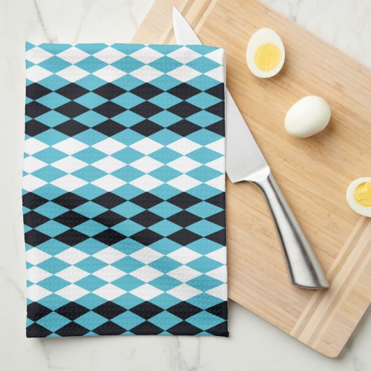 Türkis, schwarz, weiße Diamanten Geschirrtuch (Viertel Falte)