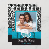 Türkis, Schwarze Liebe Herz Foto Save the Date (Vorne/Hinten)