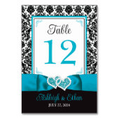 Türkis, Schwarze Liebe Herz Hochzeit Tischnummer (Rückseite)