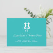 Türkis-Seepferd-Strand-Hochzeits-Einladung Einladung (Stehend Vorderseite)