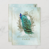 Türkis Shabby Peacock - Postkarte (Vorne/Hinten)