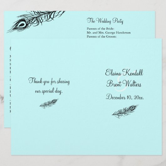 Türkis Shake Ihr Schwanz Feathers Wedding Programm (Vorne/Hinten)