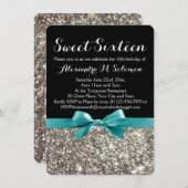 Türkis Silber Glitzer Sweet 16 Party Einladung (Vorne/Hinten)